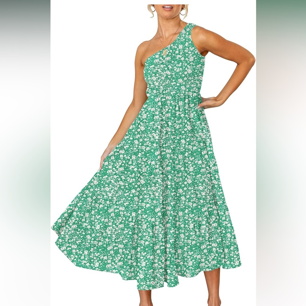 Bohemian Summer Floral Print One Shoulder Beach Long Midi Dress